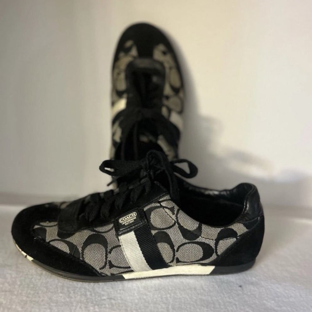 Coach Joss Sneakers Lace-Up Signature Logo Monogram Suede Black Womens 7M